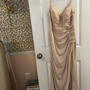 Azazie Champagne Spaghetti Strap Maxi Dress